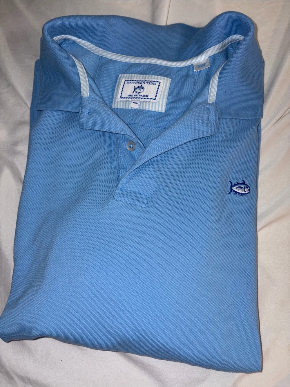 Southern Tide Light Blue Polo with Embroidered Fish Logo